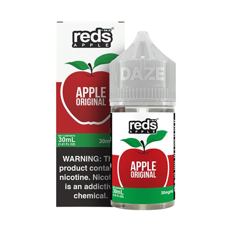 A 30mL bottle of 7Daze Reds Salts e-liquid in its first flavor, label facing forward with the strength printed under the flavor name