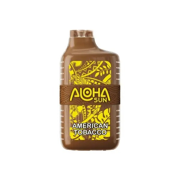 Aloha Sun 7000 Puffs Disposable in the American Tobacco flavor, standing upright on white