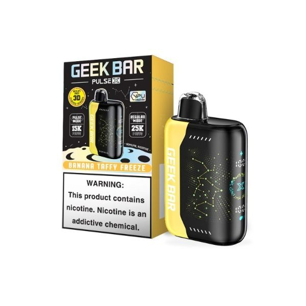 Geek Bar Pulse X 25K disposable vape, the first flavor in our listing, standing upright on a white background