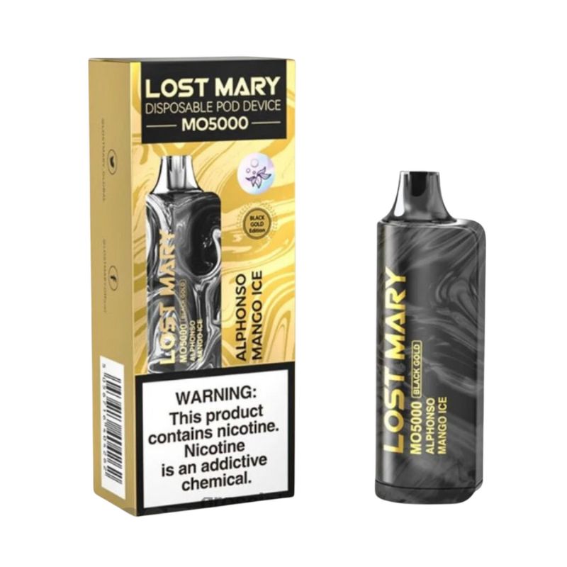 Lost Mary MO5000 disposable vape standing upright on a white background