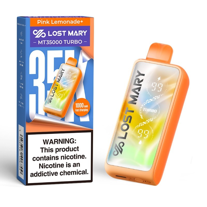 Lost Mary MT35000 Turbo disposable with its blend-in display, rated at 35,000 puffs from 18mL of e-liquid