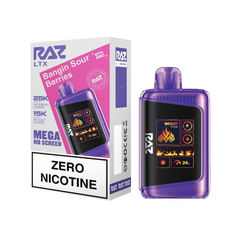 RAZ LTX 25K ZERO disposable, the 0% version of the LTX 25K with its 16mL of e-liquid and 800mAh battery