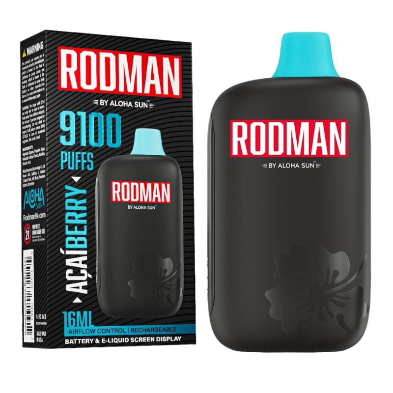Rodman 9100 Puffs disposable vape standing upright on a white background