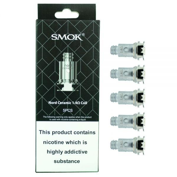 A single SMOK Nord replacement coil standing upright, showing the flat press-fit base and the wicking ports on its side