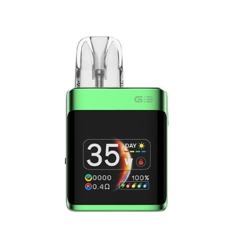 Uwell Caliburn G3 Pro KOKO pod system standing upright, with the clear cartridge seated on the body and the airflow valve on its side